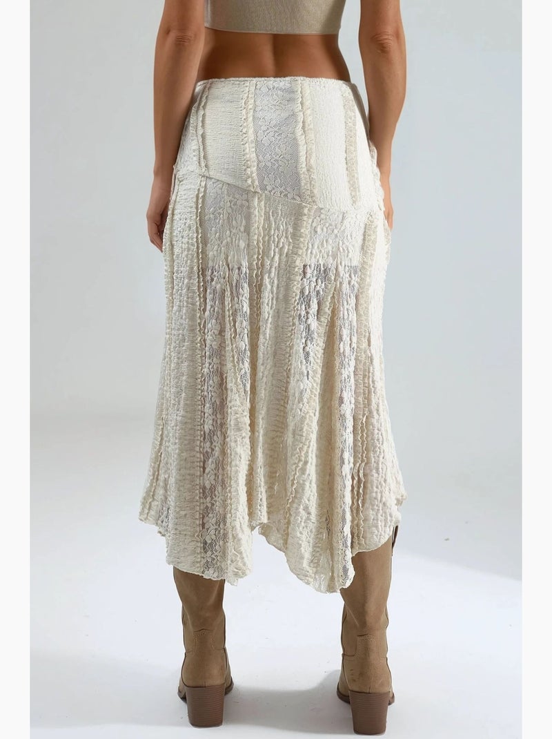 Gonna midi a vita alta in pizzo a linea ad a busem Beige argilla - Kiabi