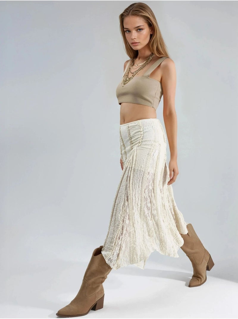 Gonna midi a vita alta in pizzo a linea ad a busem Beige argilla - Kiabi