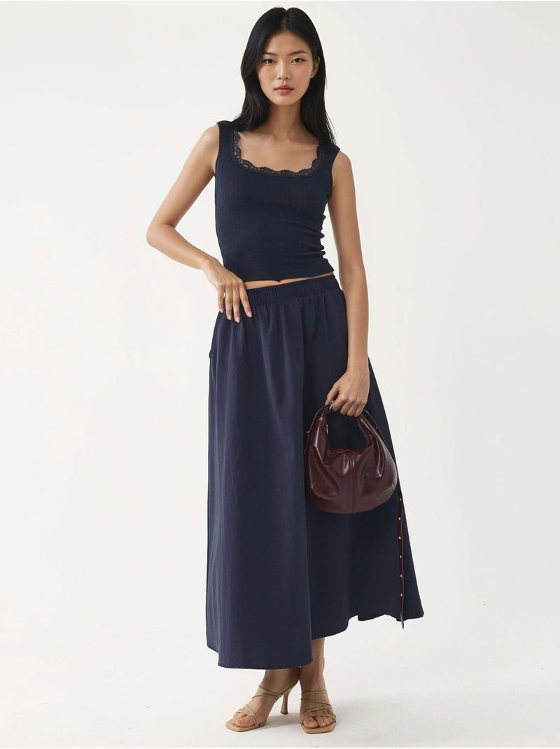 Gonna midi a vita elastica con tasche busem Blu marino - Kiabi