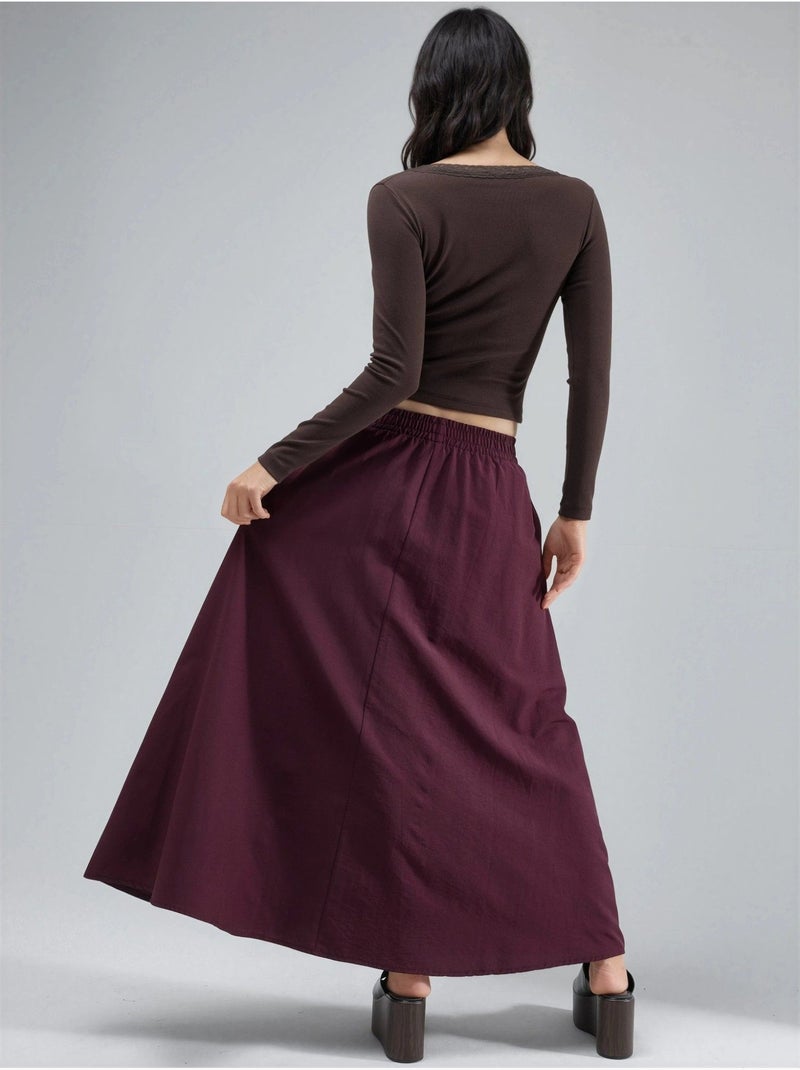 Gonna midi a vita elastica con tasche busem Rosso bordeaux - Kiabi