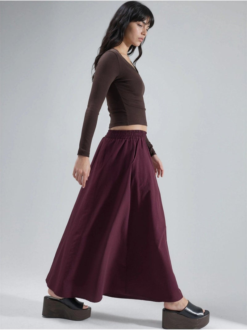 Gonna midi a vita elastica con tasche busem Rosso bordeaux - Kiabi