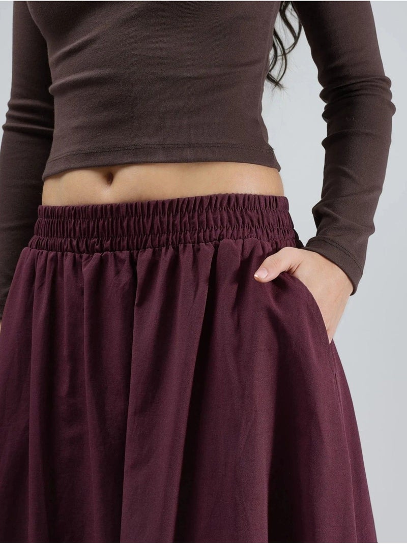 Gonna midi a vita elastica con tasche busem Rosso bordeaux - Kiabi