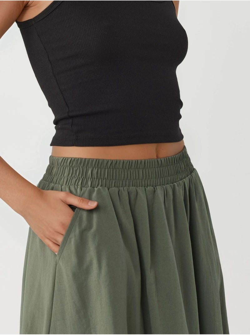 Gonna midi a vita elastica con tasche busem Verde kaki - Kiabi