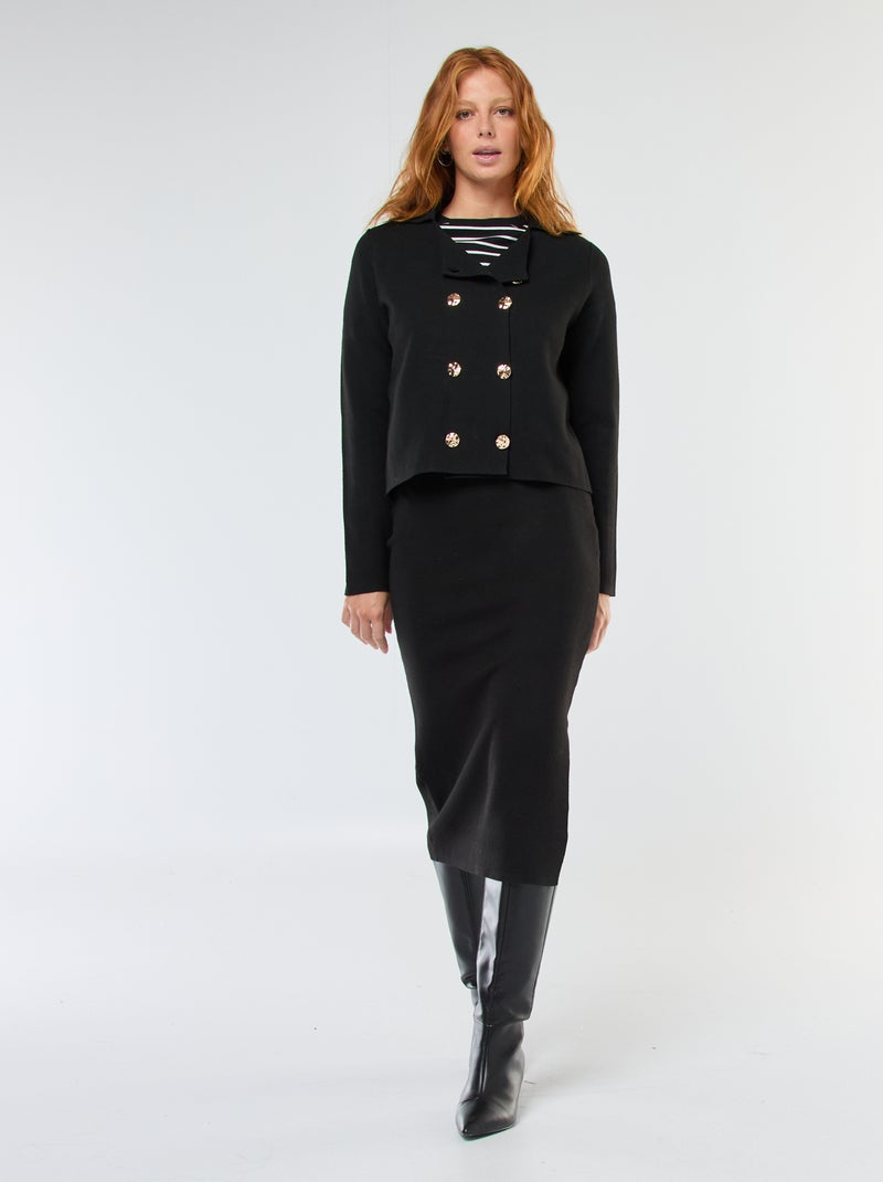 Gonna midi aderente in maglia ottoman Nero - Kiabi