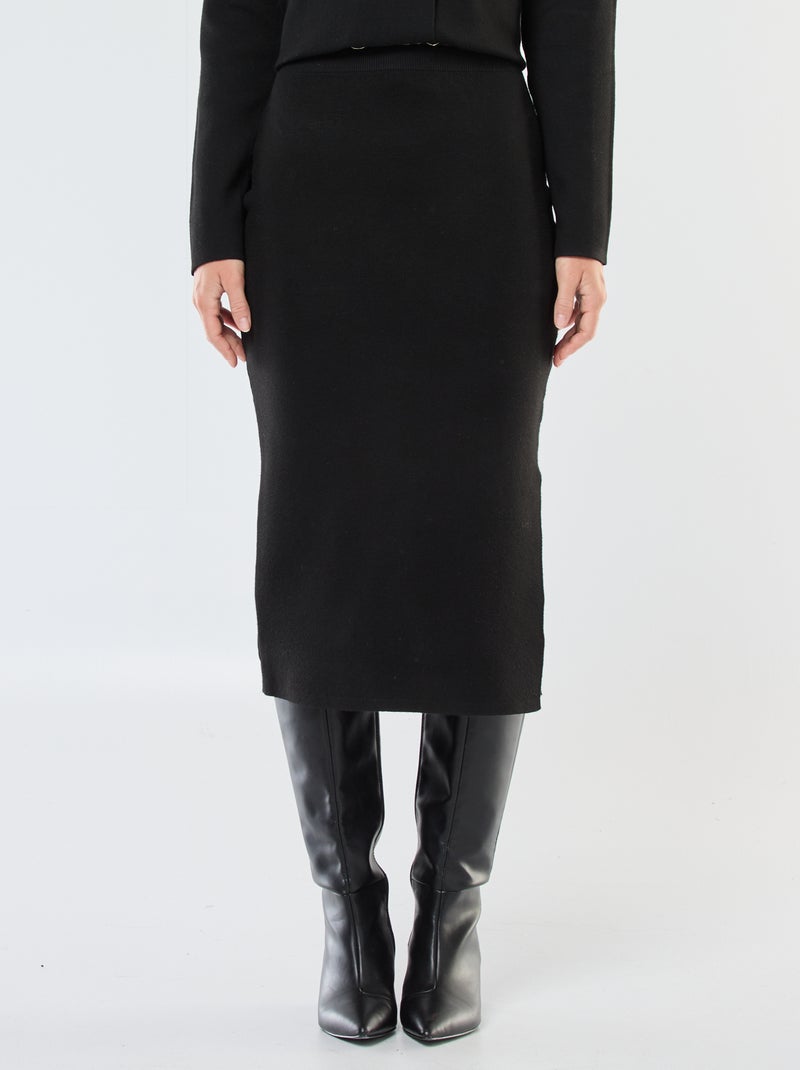 Gonna midi aderente in maglia ottoman Nero - Kiabi