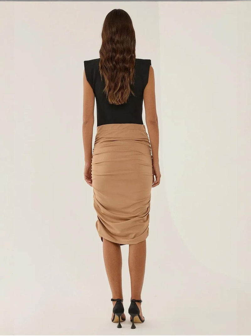 Gonna midi arricciata Beige naturale - Kiabi