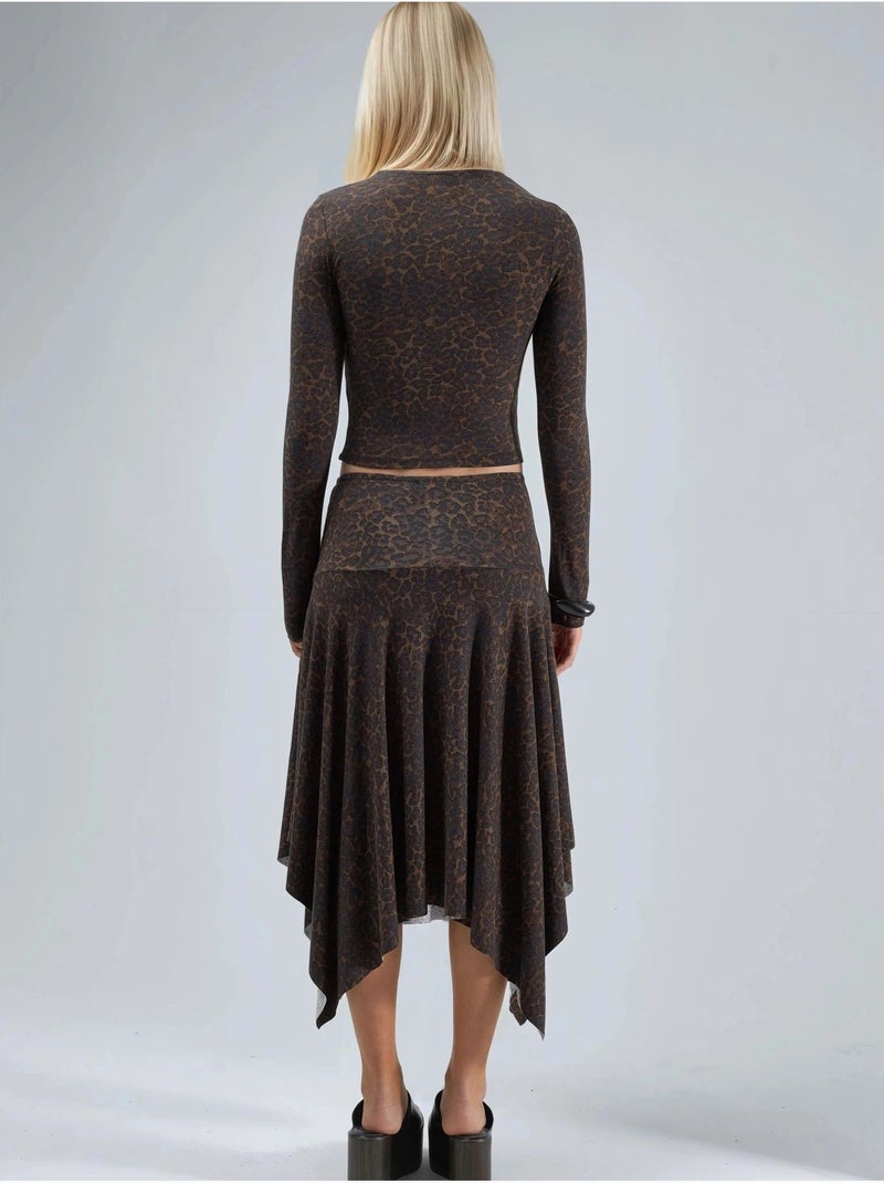 Gonna midi asimmetrica a vita alta con stampa leopardata busem Marrone chiaro - Kiabi