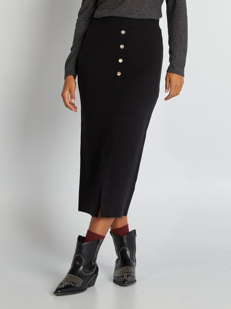 Gonna midi calda aderente nero - Kiabi