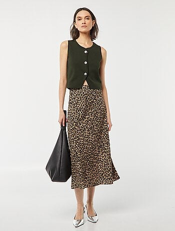 Gonna midi con motivo leopardato