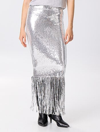 Gonna midi con paillettes e frange