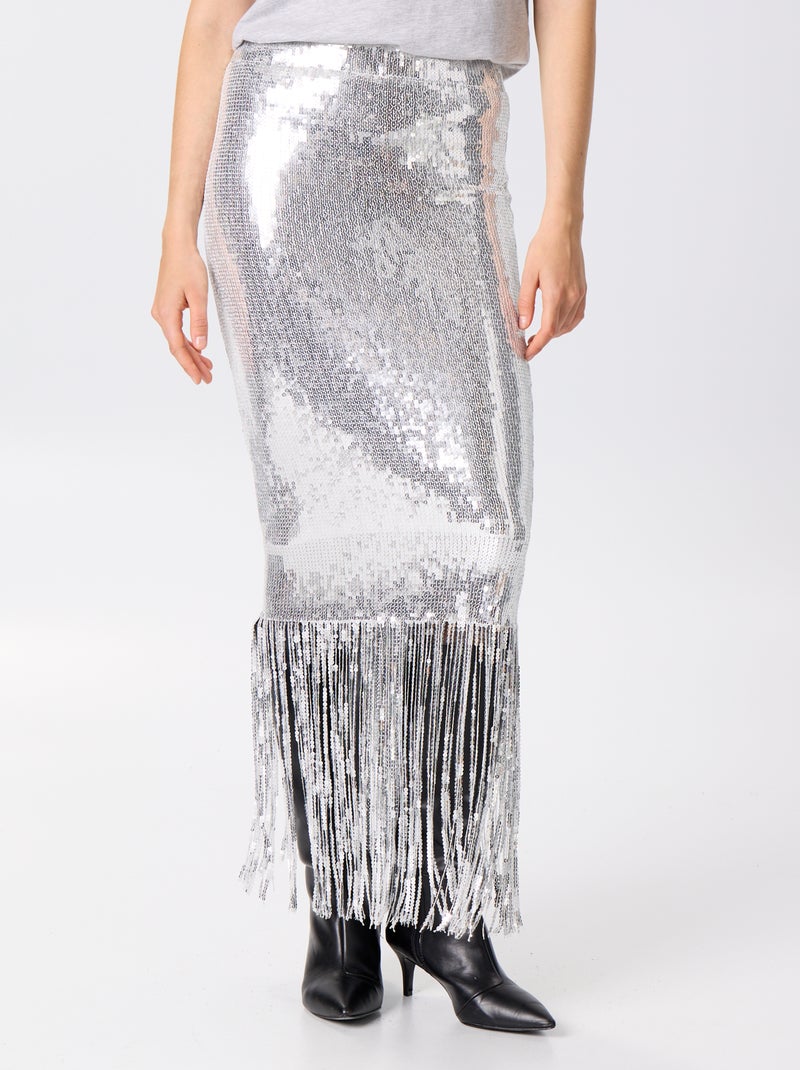 Gonna midi con paillettes e frange Grigio - Kiabi