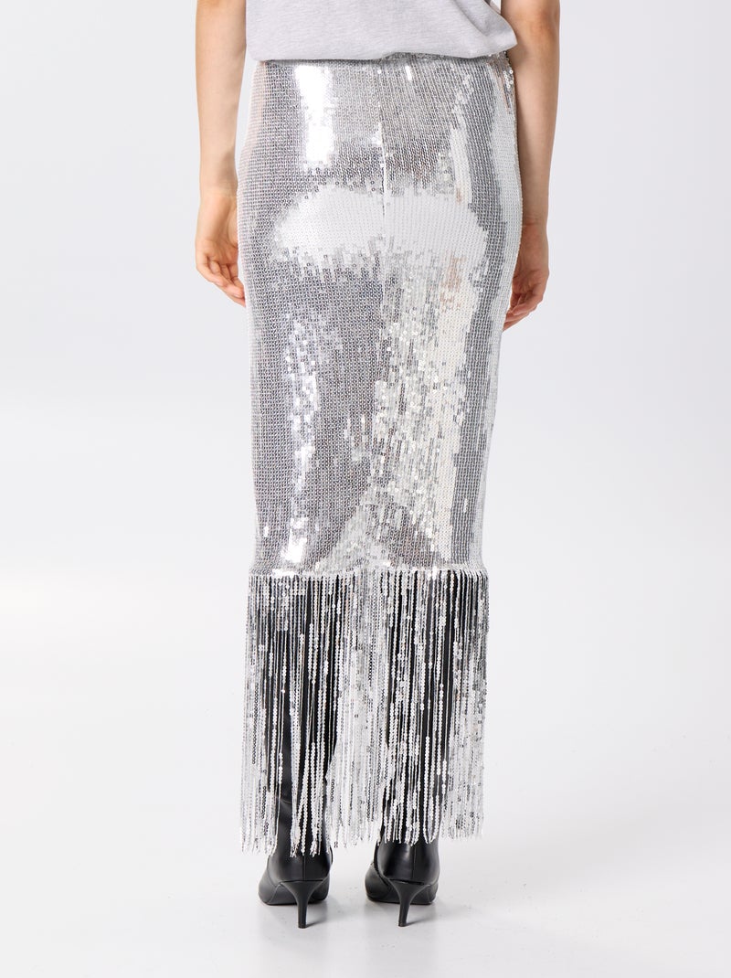 Gonna midi con paillettes e frange Grigio - Kiabi