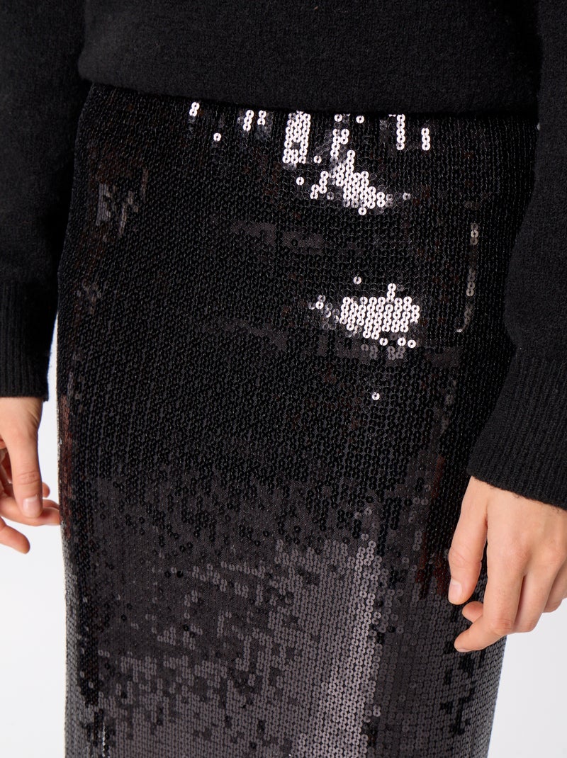 Gonna midi con paillettes e frange Nero - Kiabi