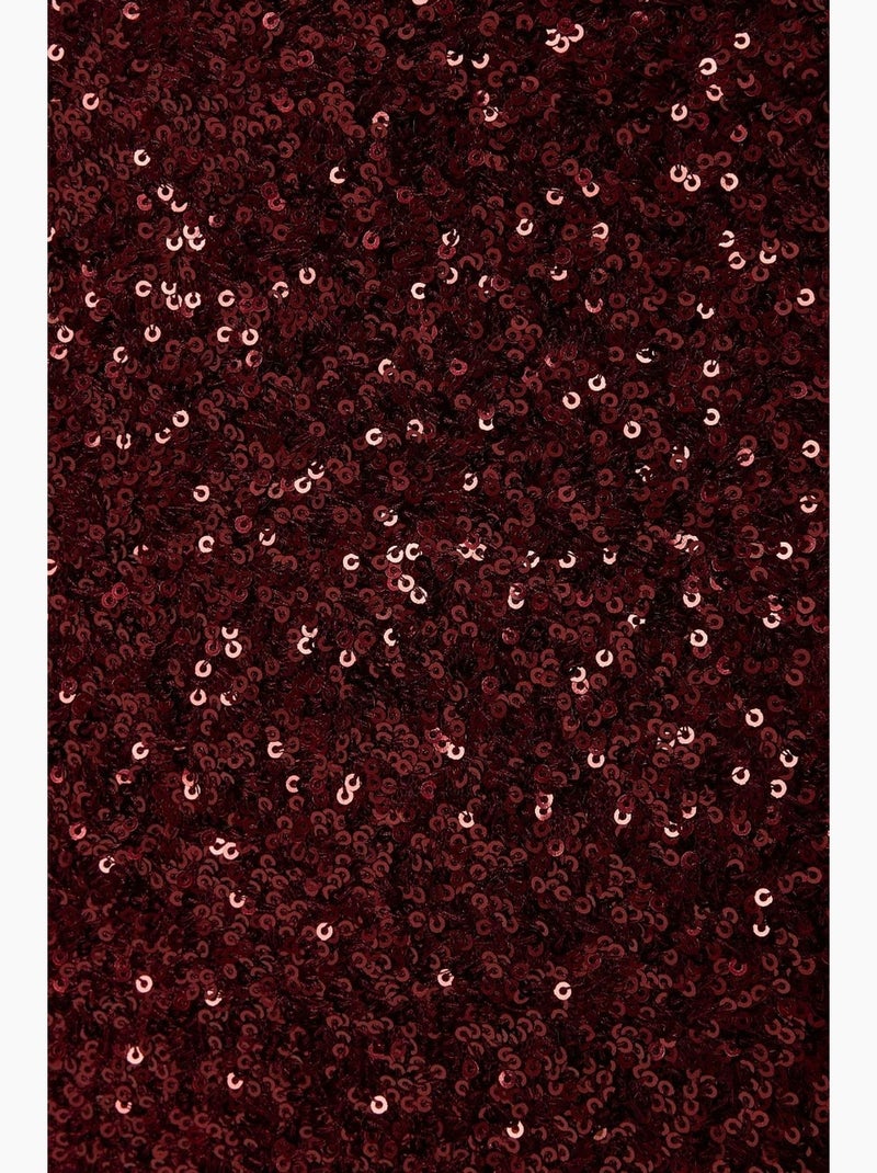 Gonna midi con paillettes e spacco hiccup Rosso bordeaux - Kiabi
