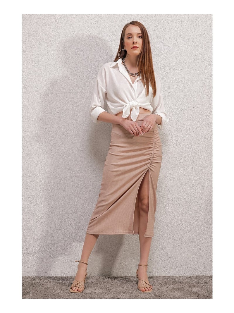 Gonna midi con spacco Beige - Kiabi