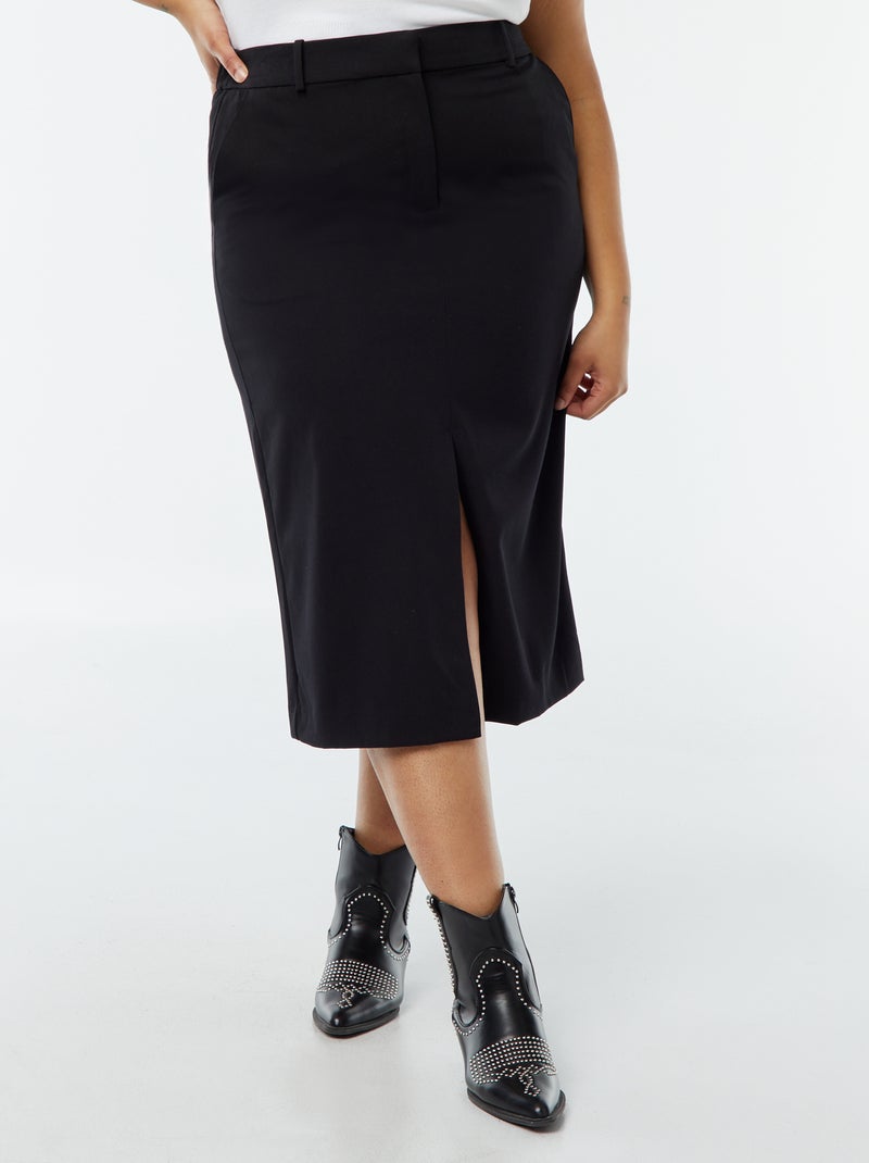 Gonna midi con spacco sul davanti nero - Kiabi