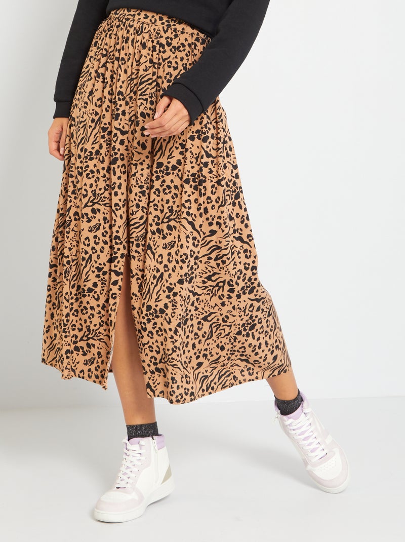 Gonna midi con stampa animalier BEIGE - Kiabi