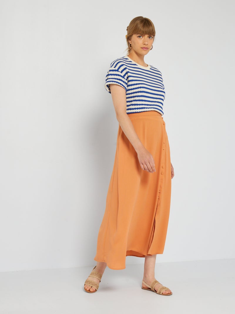 Gonna midi georgette MARRONE - Kiabi