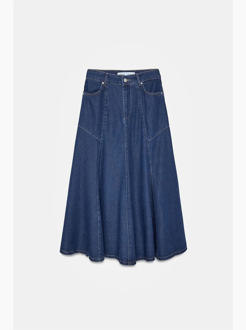 Gonna midi in denim a trapezio a vita alta dilvin Blu oltremare - Kiabi