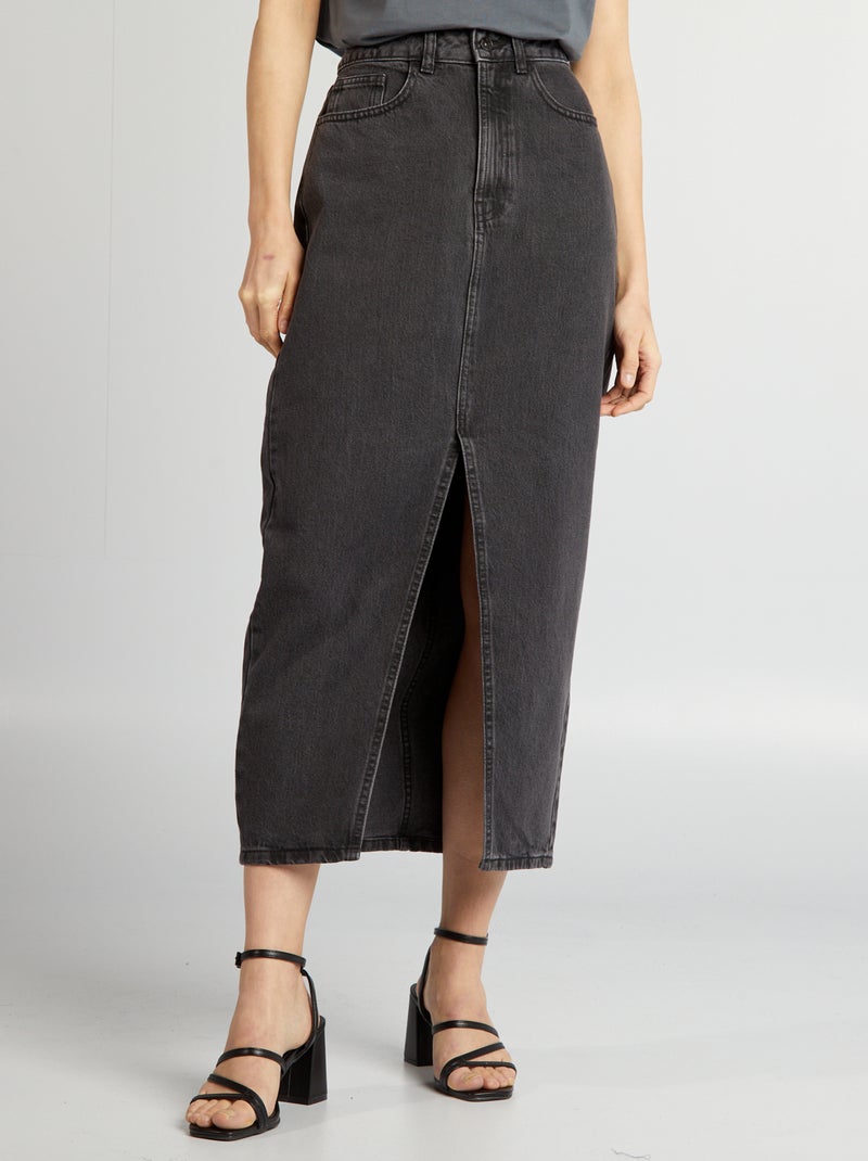 Gonna midi in denim con spacco GRIGIO - Kiabi