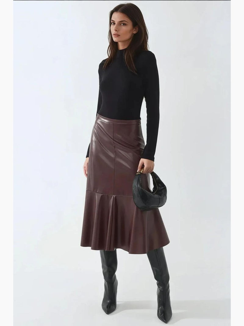 Gonna midi in ecopelle a vita alta hiccup Rosso bordeaux - Kiabi