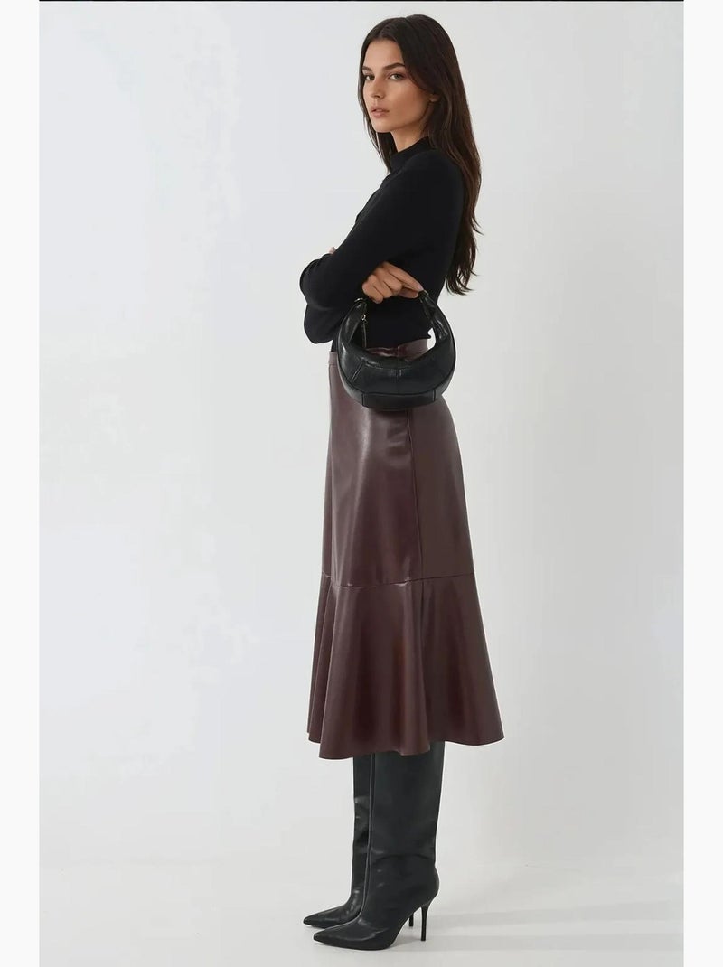 Gonna midi in ecopelle a vita alta hiccup Rosso bordeaux - Kiabi