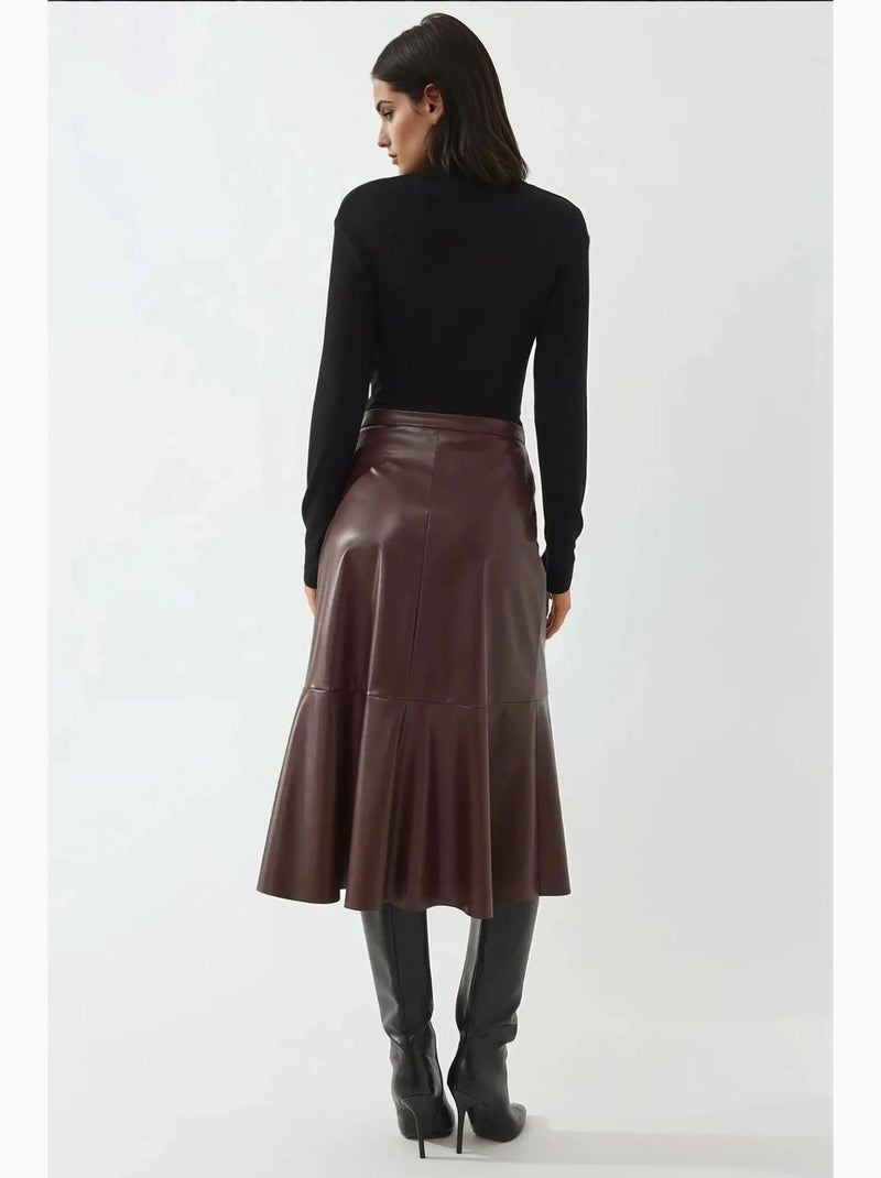 Gonna midi in ecopelle a vita alta hiccup Rosso bordeaux - Kiabi