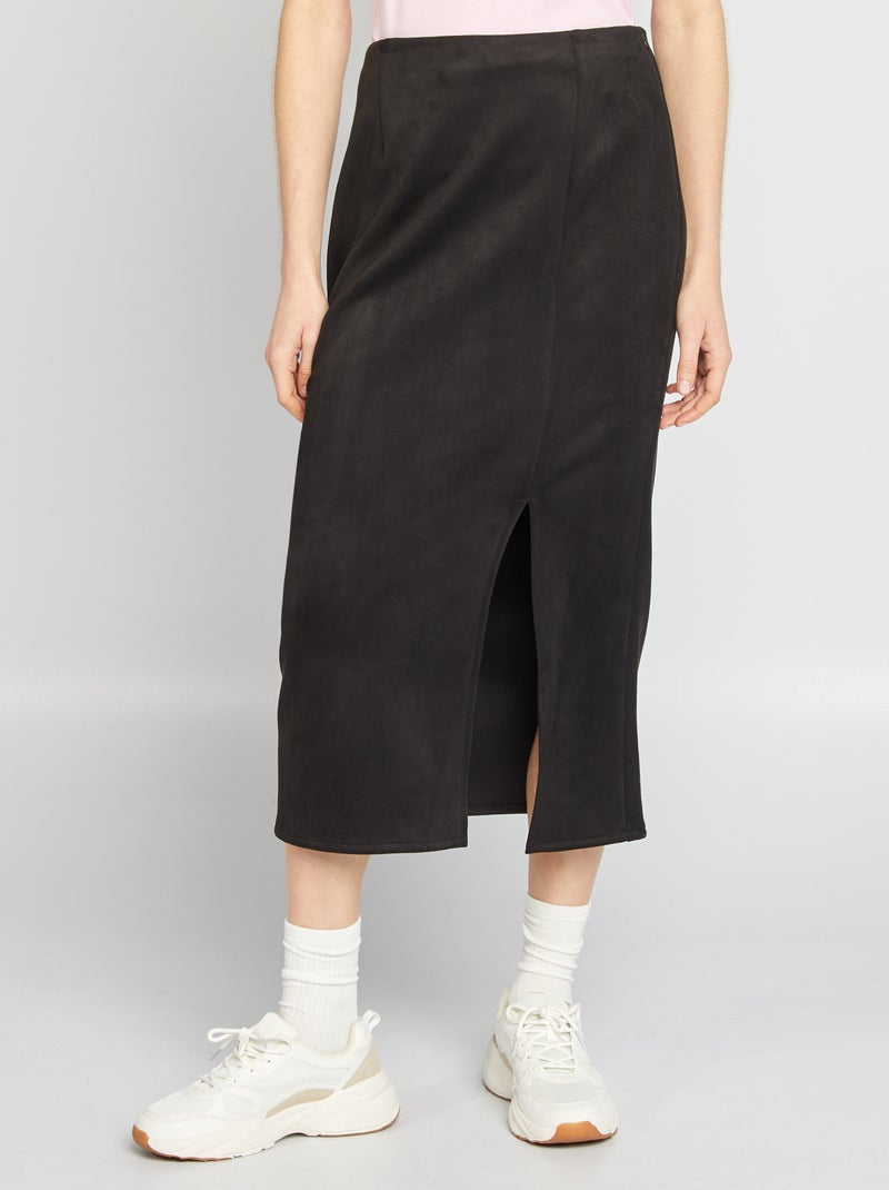 Gonna midi in finto camoscio nero - Kiabi