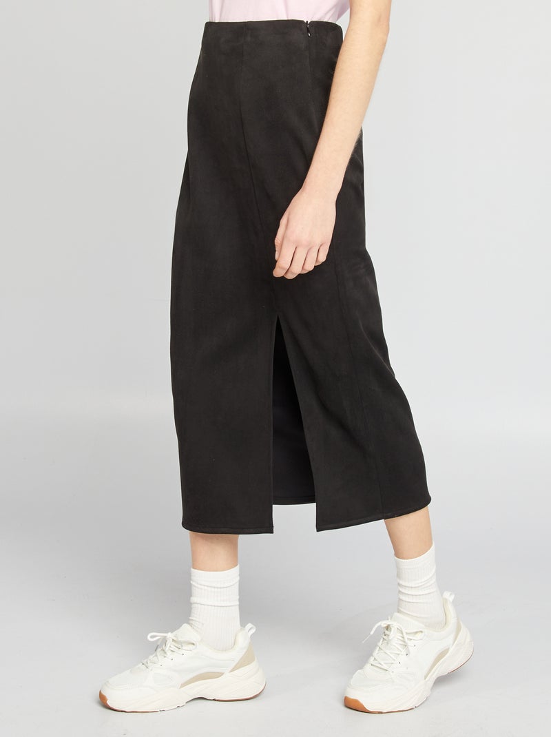 Gonna midi in finto camoscio nero - Kiabi