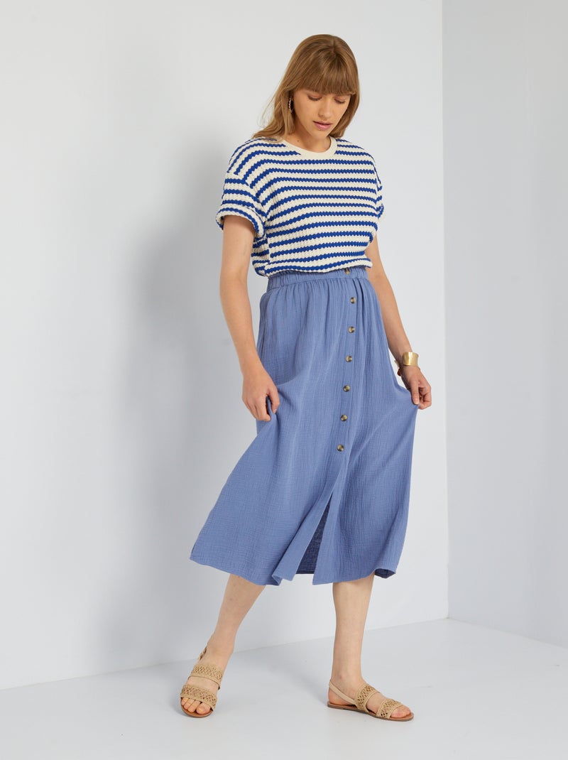 Gonna midi in garza di cotone BLU - Kiabi