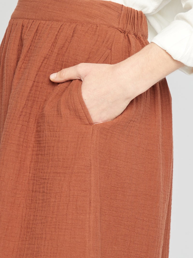 Gonna midi in garza di cotone MARRONE - Kiabi