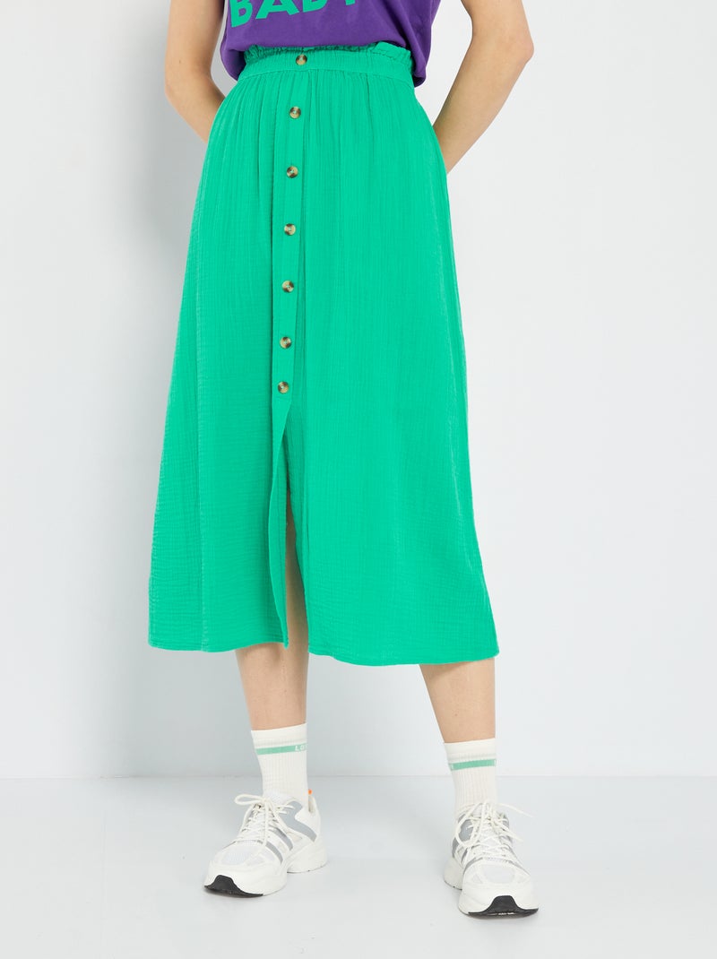 Gonna midi in garza di cotone Verde - Kiabi