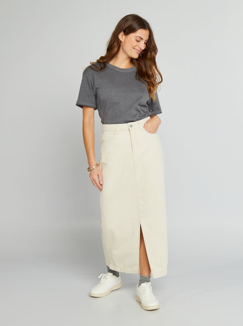 Gonna midi in jeans BIANCO - Kiabi