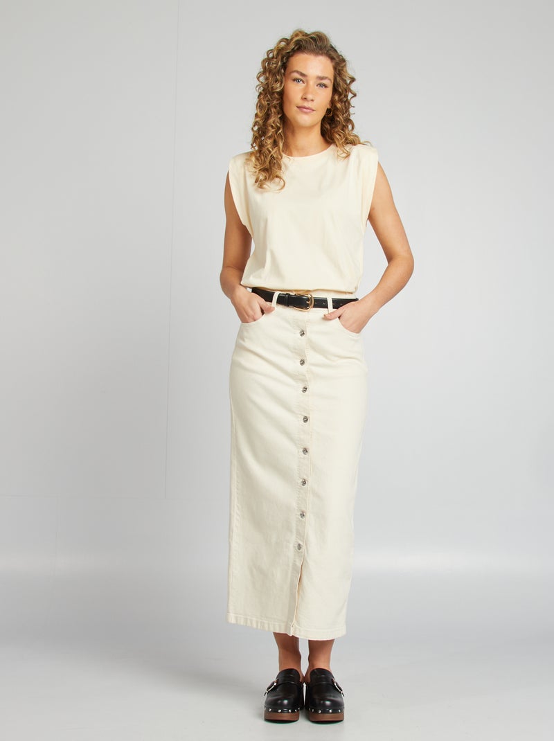 Gonna midi in jeans BIANCO - Kiabi