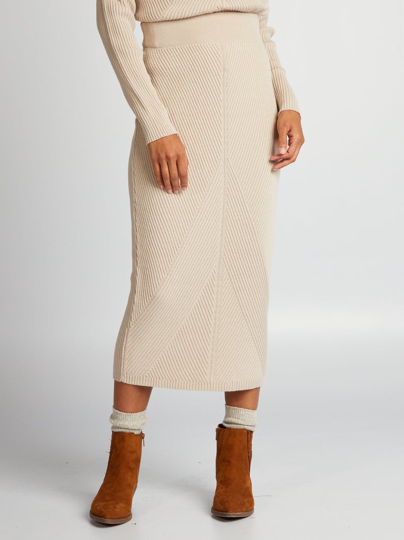 Gonna midi in maglia a coste BIANCO - Kiabi