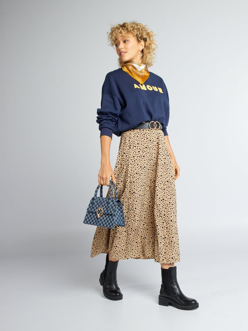 Gonna midi in maglia effetto crêpe BEIGE - Kiabi