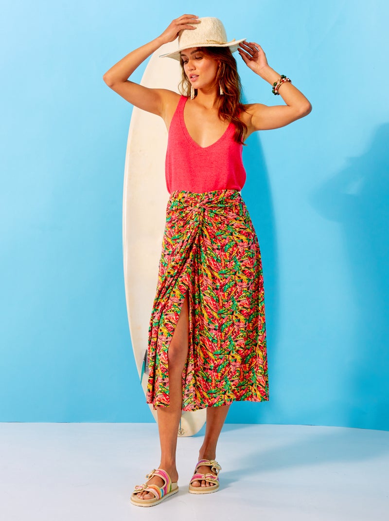 Gonna midi in maglia effetto crêpe ROSSO Kiabi