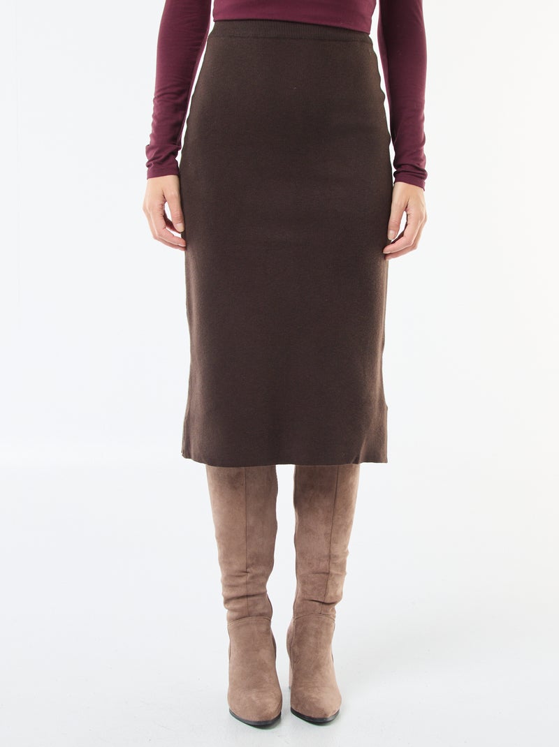 Gonna midi in maglia ottoman Marrone - Kiabi