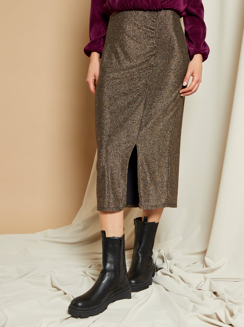 Gonna midi in maglia stretch dorato - Kiabi