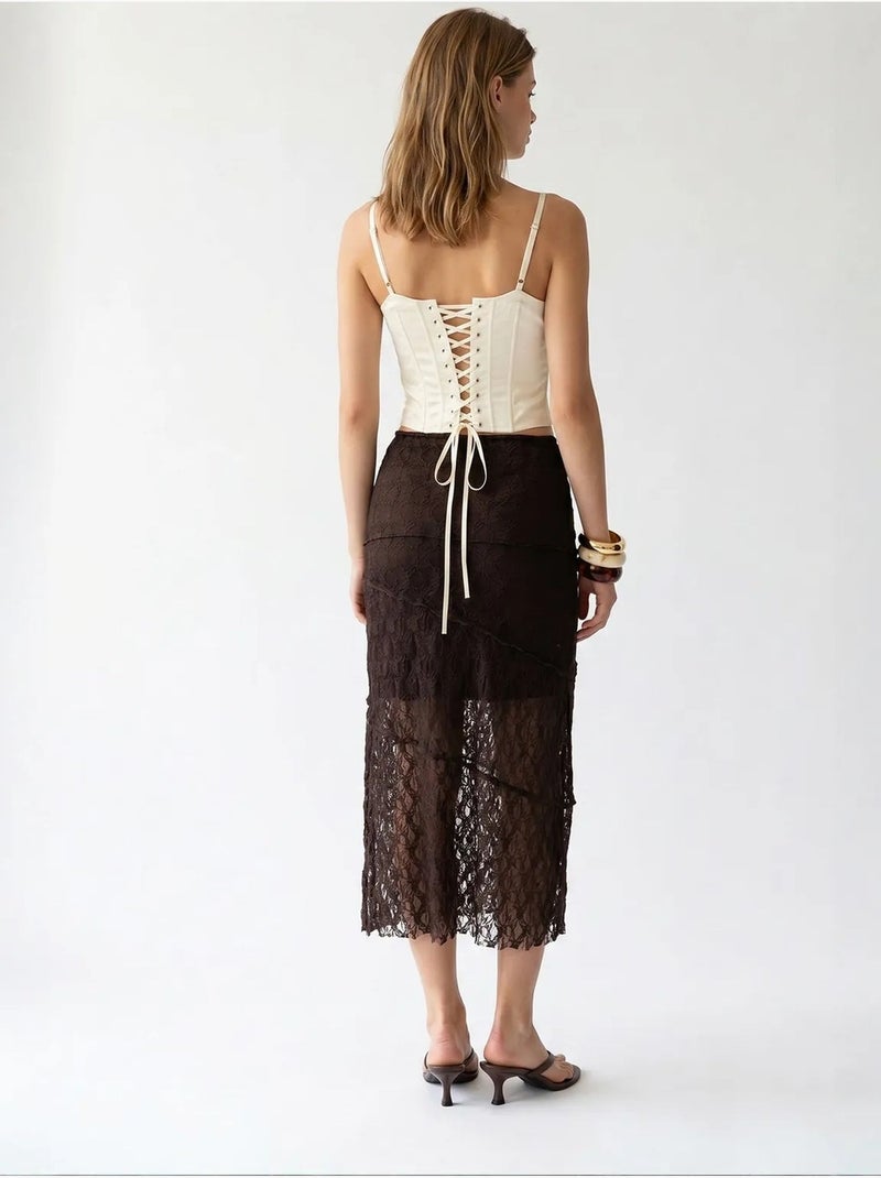 Gonna midi in pizzo a vita alta mixray Marrone cioccolato - Kiabi