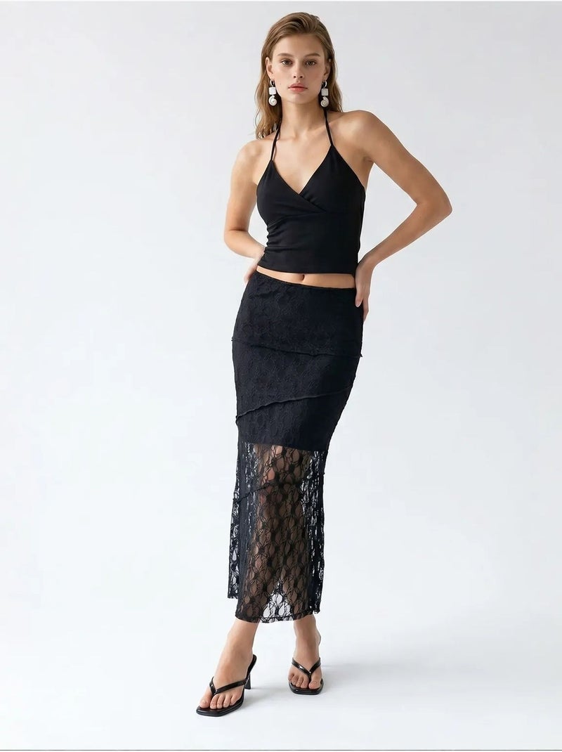 Gonna midi in pizzo a vita alta mixray Nero - Kiabi