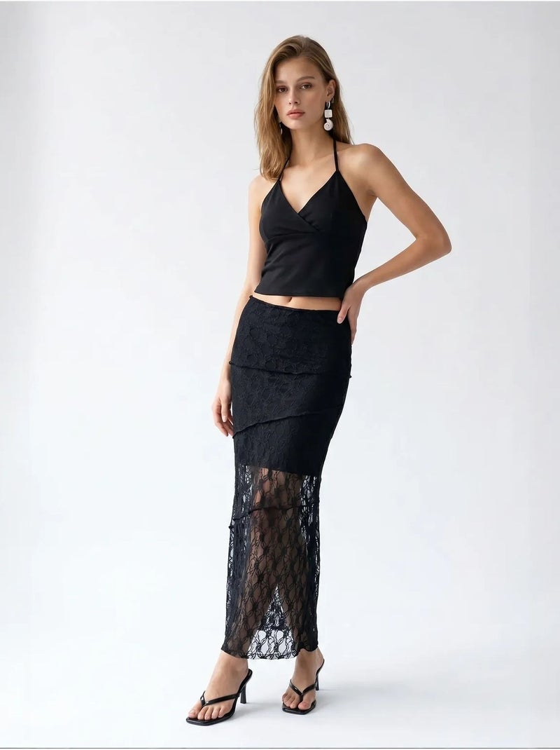 Gonna midi in pizzo a vita alta mixray Nero - Kiabi