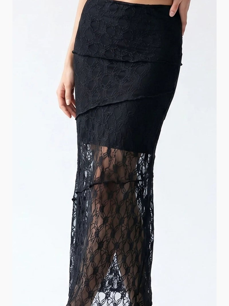 Gonna midi in pizzo a vita alta mixray Nero - Kiabi