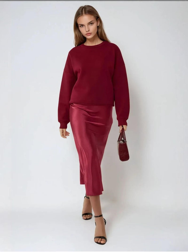 Gonna midi in raso a vita alta hiccup Rosso bordeaux - Kiabi