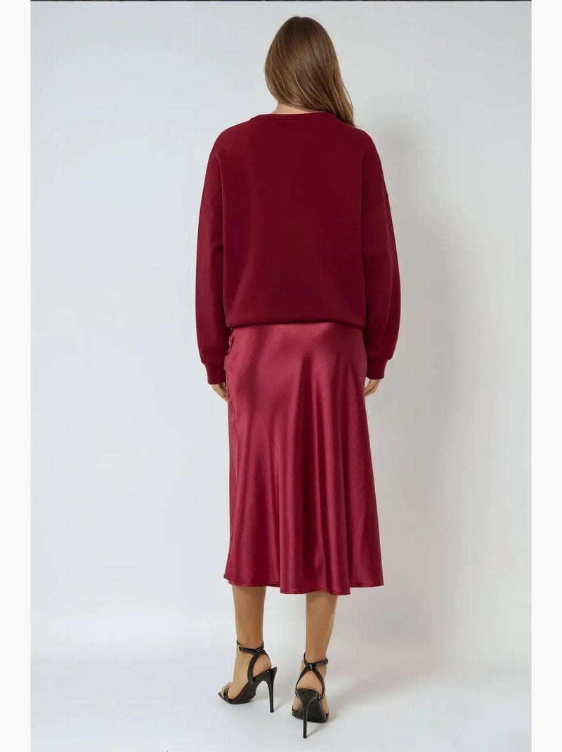 Gonna midi in raso a vita alta hiccup Rosso bordeaux - Kiabi