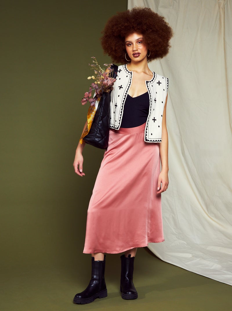 Gonna midi in raso ROSA - Kiabi