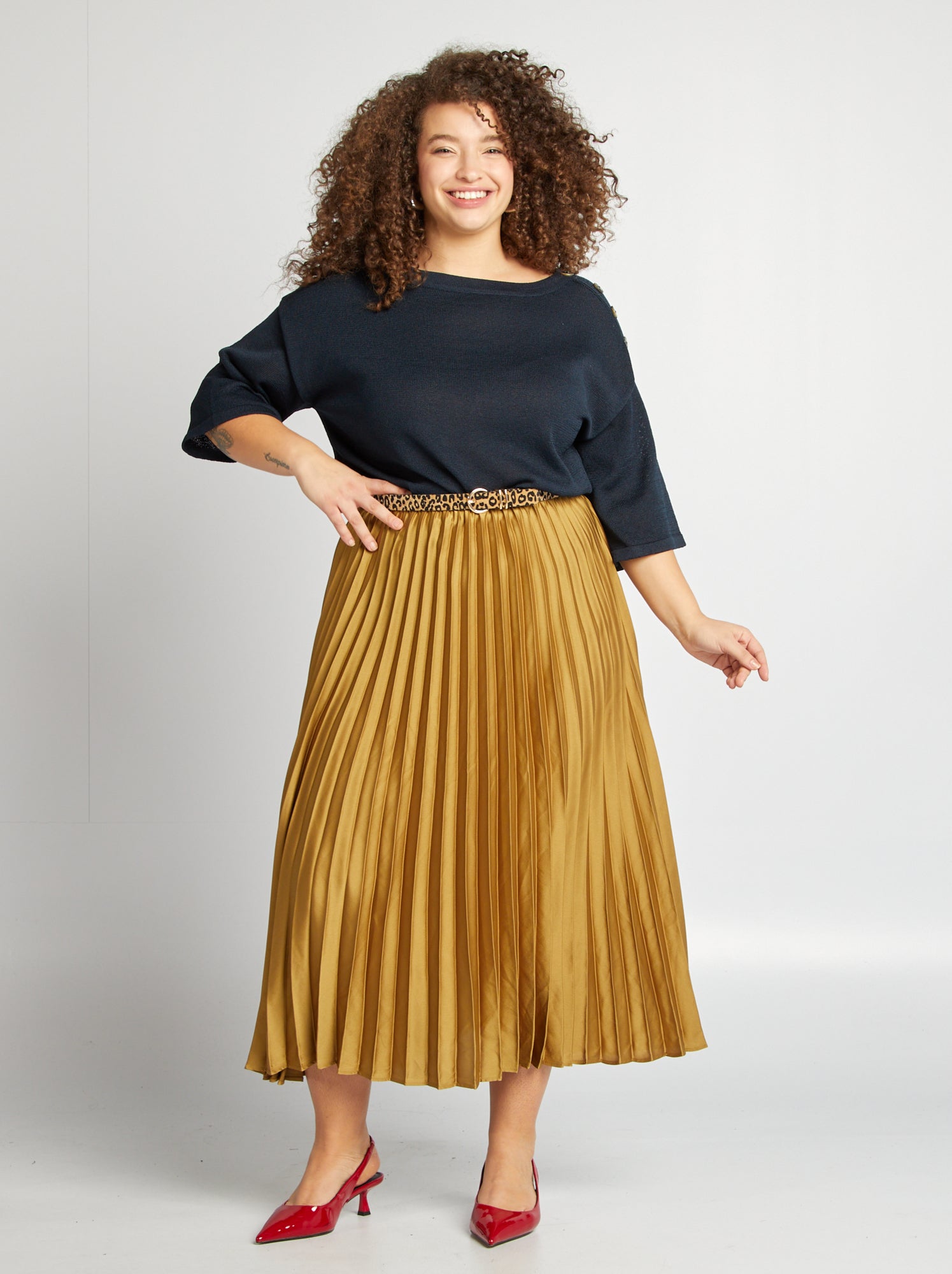 Gonna midi plissettata tinta unita - VERDE - Taglie forti - Donna - 25.00�  - Kiabi