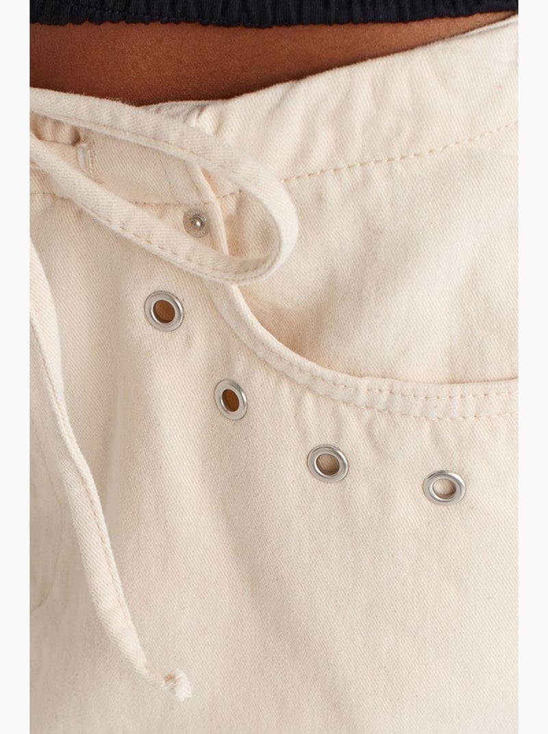 Gonna mini in denim di cotone da donna con vita con laccetto dilvin Bianco sporco - Kiabi