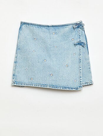 Gonna-pantaloncino con motivi ricamati all over