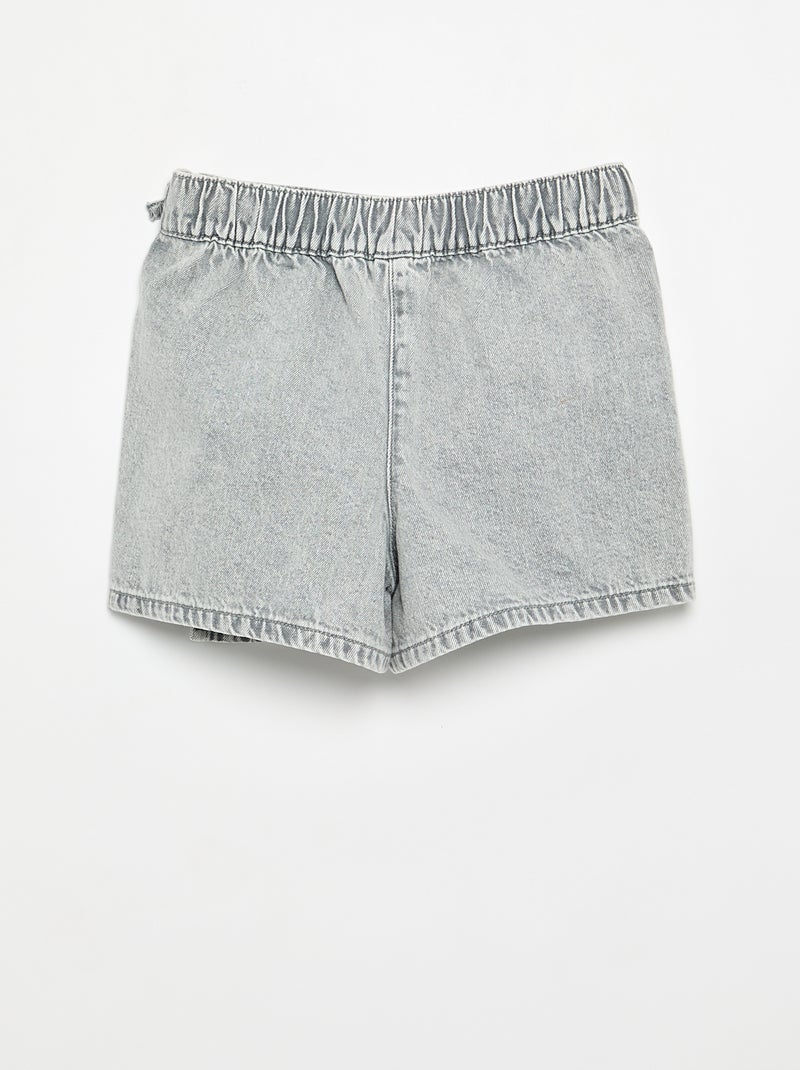 Gonna pantaloncino corto in denim con nodi Grigio - Kiabi